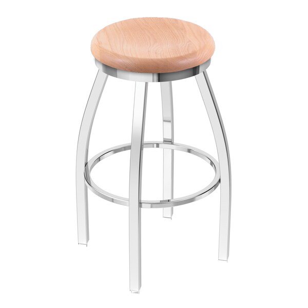 25" Swivel Counter Stool, Chrome Finish, Nat Oak Seat